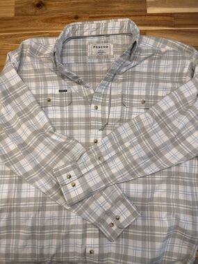 Poncho Men's Light Gray & White Plaid Button-Down Shirt